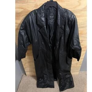 VTG Y2K Women's Pelle Leather Jacket Trench Coat Black Petite Medium
